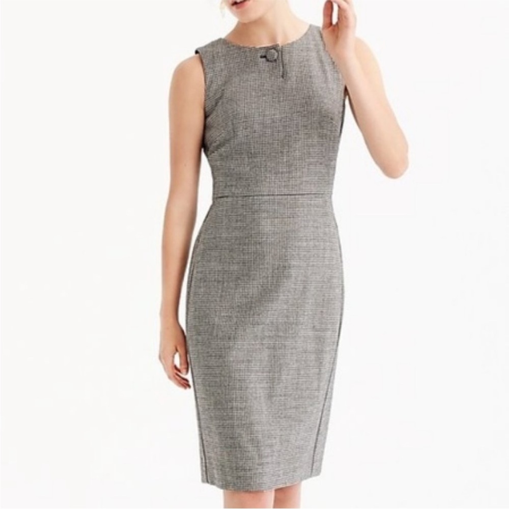 New JCREW Houndstooth Sheath WOOL Dress  Pencil 10 black white large med button